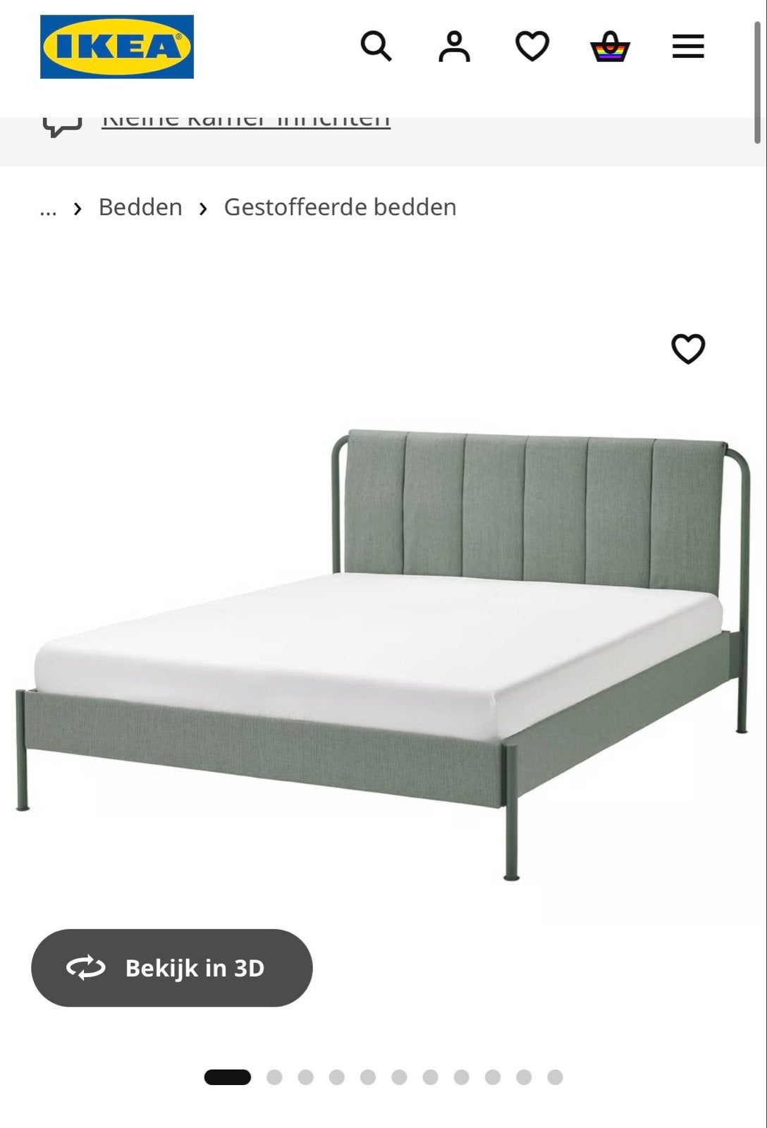IKEA TÄLLÅSEN gestoffeerd bed, Kulsta grijsgroen 160x200, Tweepersoons, Ophalen of Verzenden, 200 cm, Stof