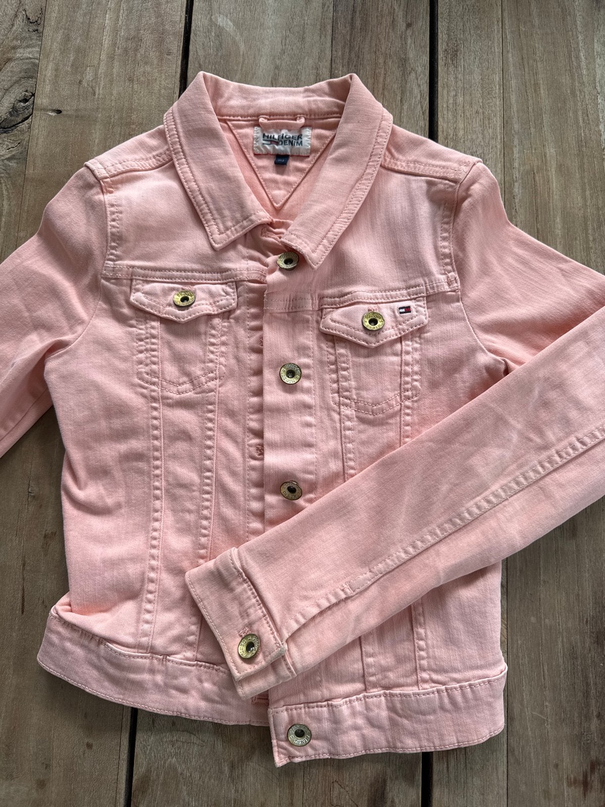 Tommy Hilfiger spijkerjasje roze maat 152, Kinderen en Baby's, Ophalen of Verzenden, Zo goed als nieuw, Meisje, Jas