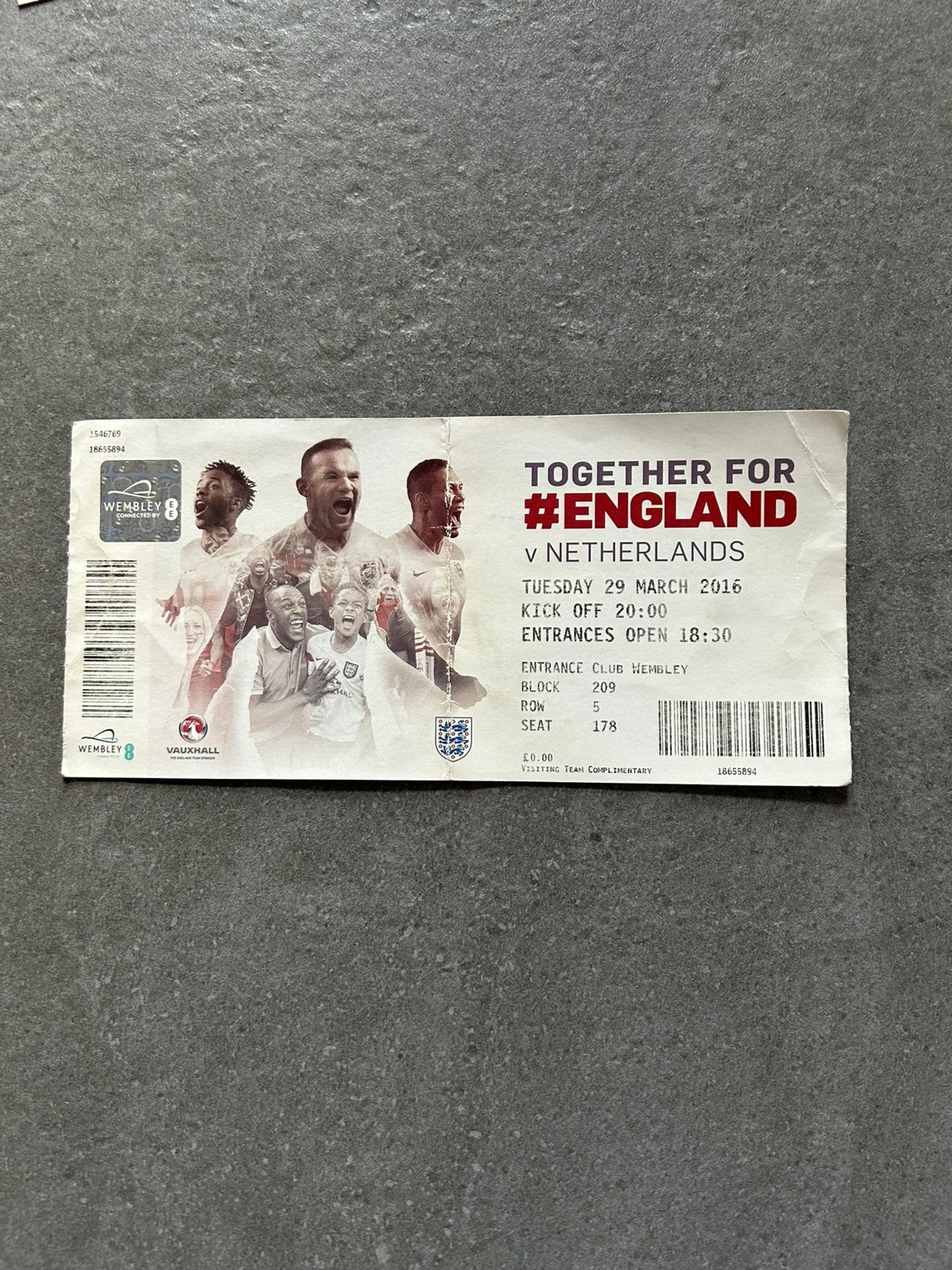 Engeland - Nederland ticket, Verzamelen, Sportartikelen en Voetbal, Ophalen of Verzenden, Gebruikt, Overige typen