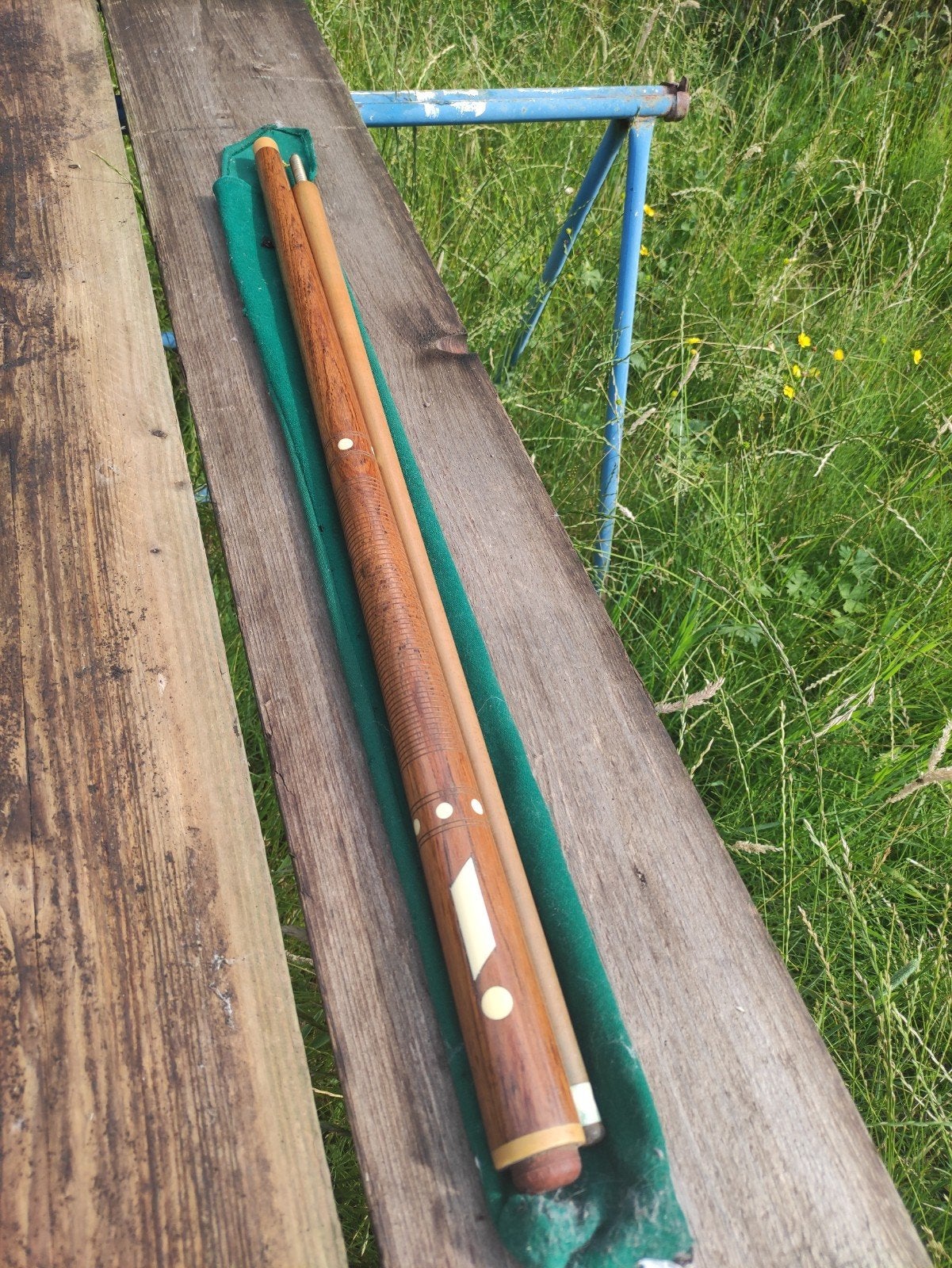 Vintage Biljart Keu met Inlegwerk en Hoes, Ophalen, Gebruikt, Keu of Ballen