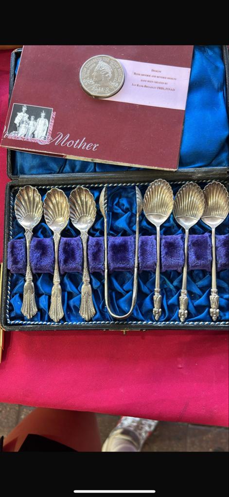 Antieke 800 zilveren lepeltjes set in originele doos, Antiek en Kunst, Ophalen of Verzenden