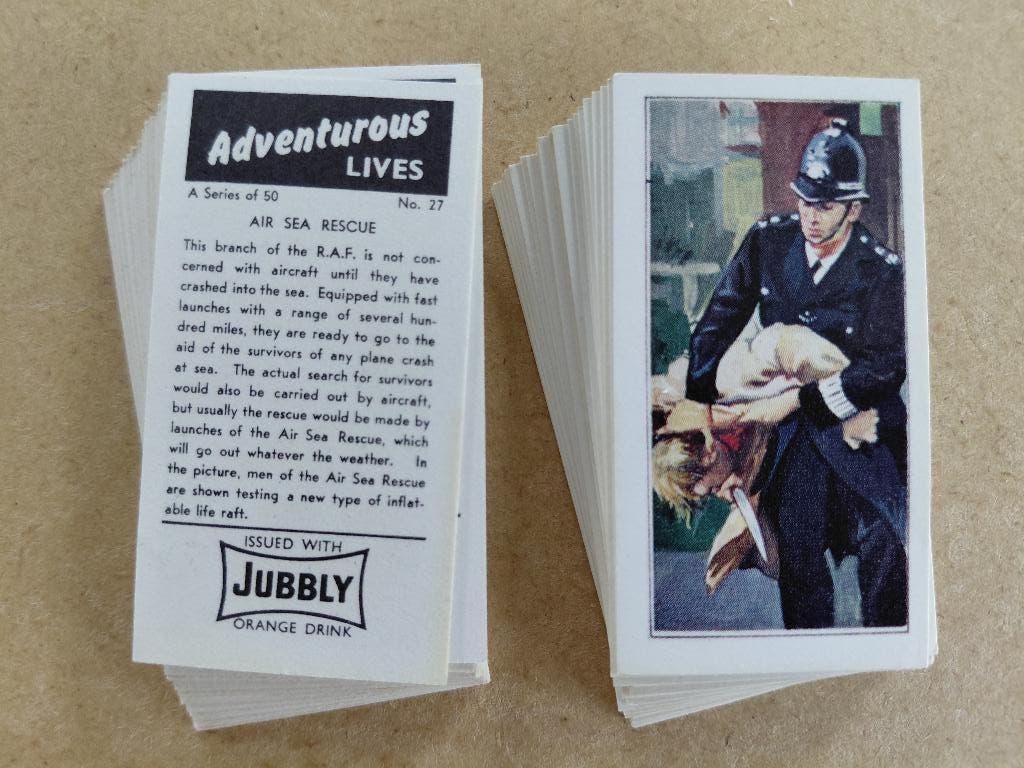 Adventurous Lives complete set 50 trade cards Jubbly 1967, Ophalen