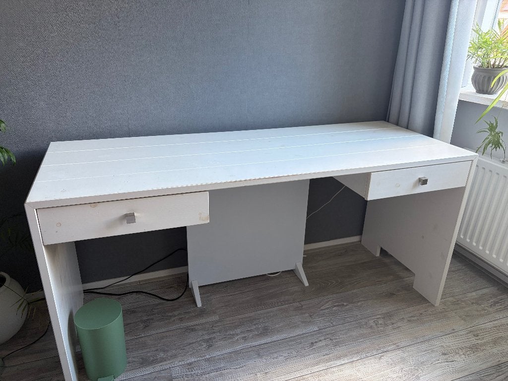 Bureau wit hout, Huis en Inrichting, Bureaus, Ophalen, 160 cm, Gebruikt, Computerbureau