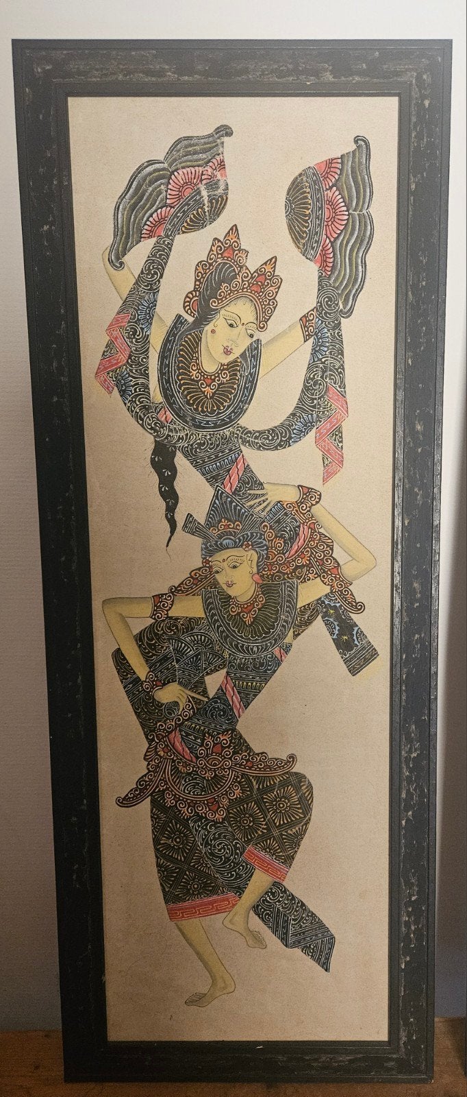 Handgeschilderd Set Javaans Batik Schilderij in Houten Lijst, Ophalen, Ingelijst, Indonesië, Meerkleurig