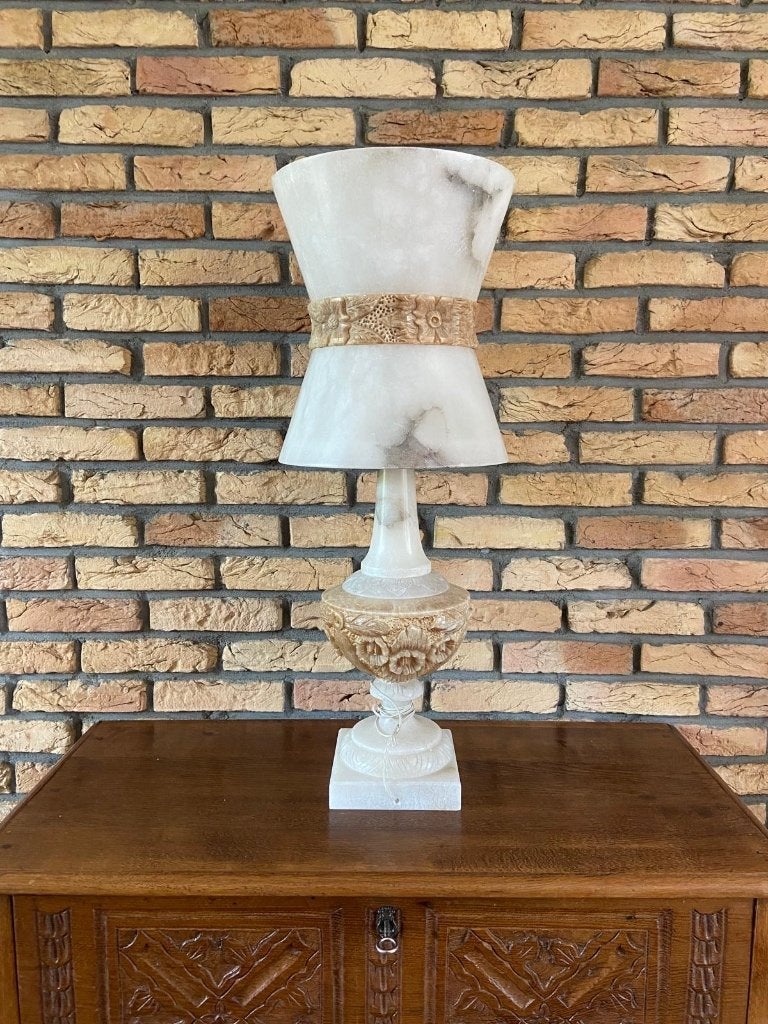 Staande lamp van Albast, Huis en Inrichting, Lampen | Tafellampen, Ophalen, Vintage, E27 (groot), Inclusief lichtbron