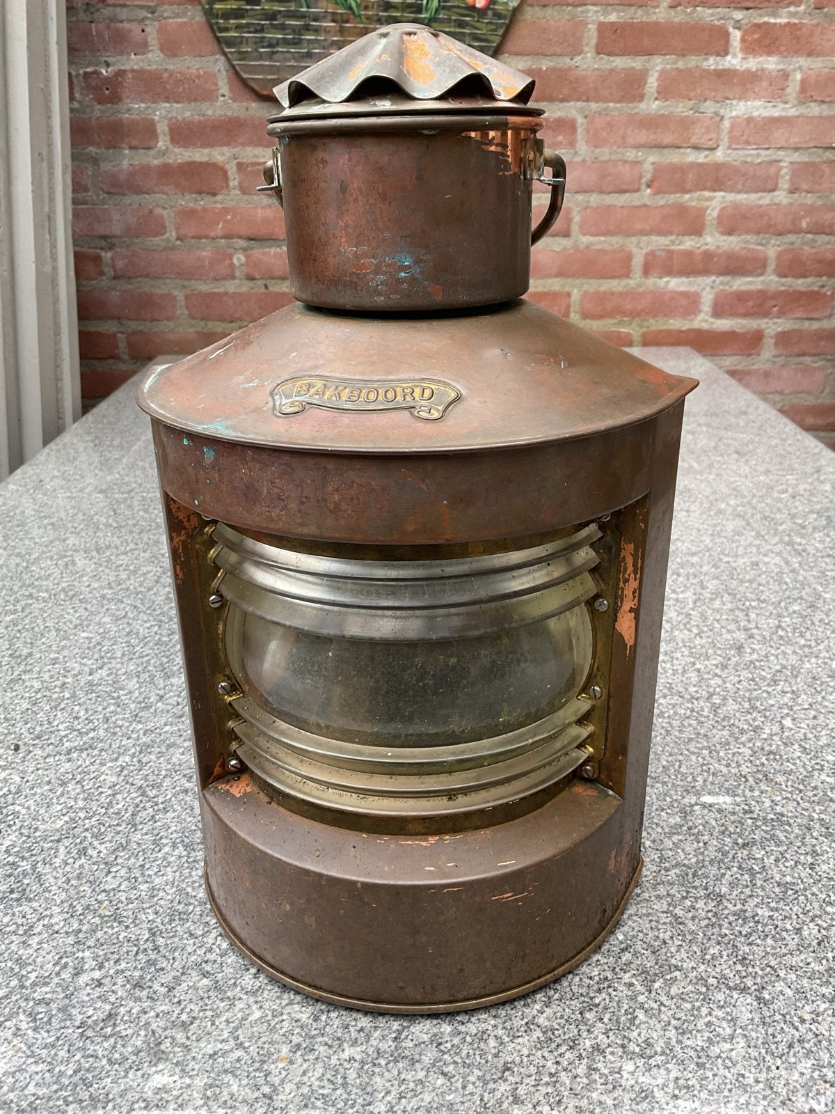 Antieke koperen bakboord scheepslamp - Davey & Co London, Ophalen