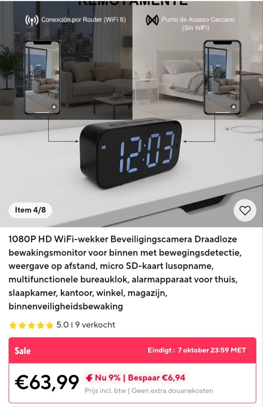 1080P HD WiFi-wekker Beveiligingscamera Binnen, Ophalen of Verzenden, Nieuw, Binnencamera