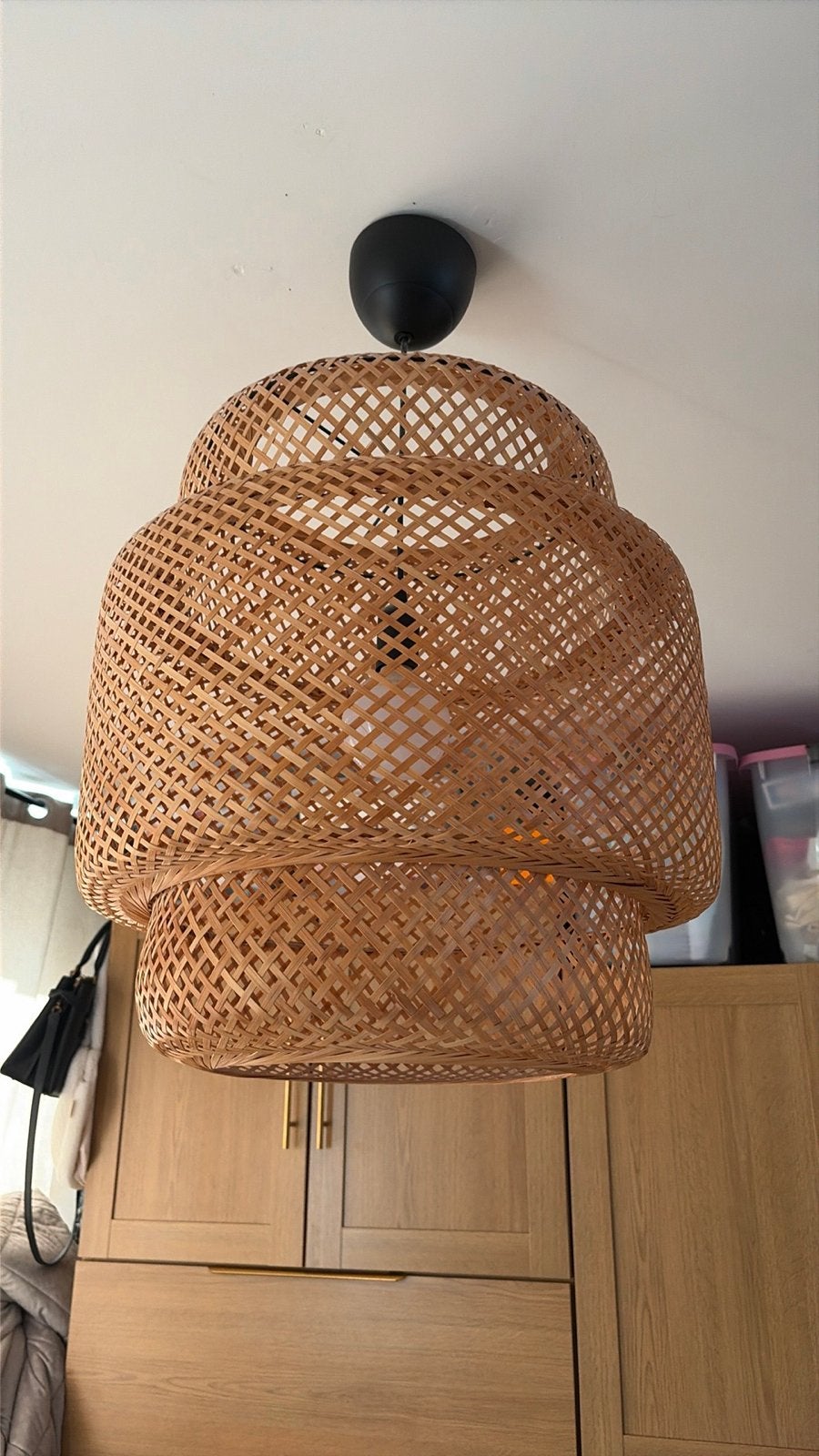 IKEA Sinnerlig Hanglamp Bamboe 50cm, Ophalen, Zo goed als nieuw, Natuurlijk materiaal, E27 (groot)