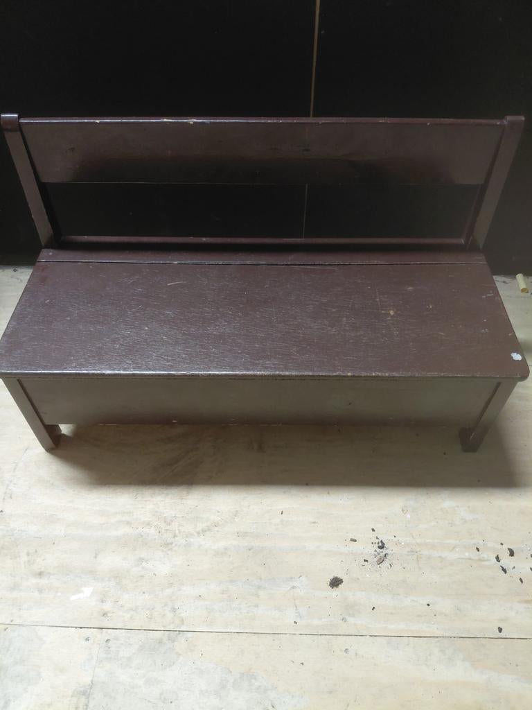 Vintage houten bankje met opbergruimte, Huis en Inrichting, Stoelen, Ophalen, Gebruikt, Bruin, Vintage, Klassiek
