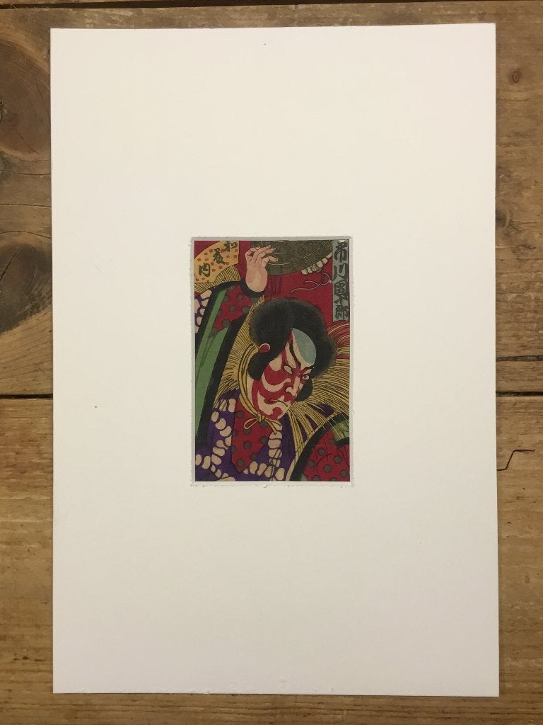 Antieke Japanse houtblok prent in passe-partout, Antiek en Kunst, Kunst | Niet-Westerse kunst, Wanddecoratie, Verzenden, Handgemaakt