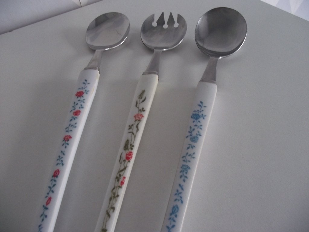 3 x retro Wit bakeliet bloemen slacouvert 28 cm 1950-60 p st, Antiek en Kunst, Ophalen of Verzenden