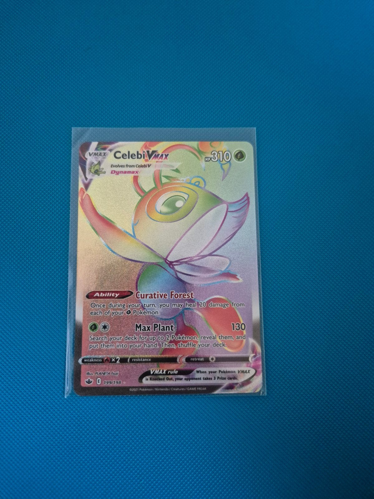 Celebi VMAX Rainbow Rare Pokémon Kaart (Fusion Strike), Ophalen of Verzenden, Zo goed als nieuw, Losse kaart, Foil