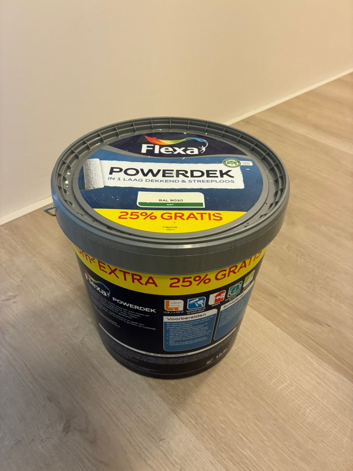 Flexa Powerdek Muurverf RAL 9010 12,5L Gebroken Wit, 10 tot 15 liter, Ophalen, Zo goed als nieuw, Wit
