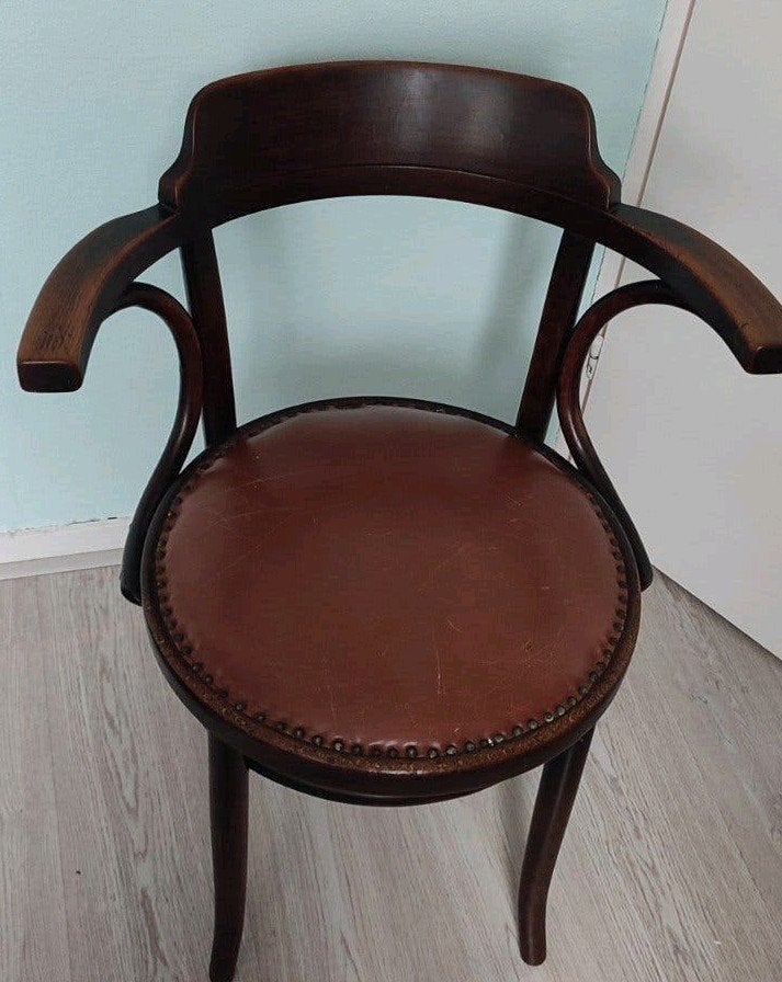 Antieke Thonet stijl café stoel met leren bekleding, Ophalen of Verzenden