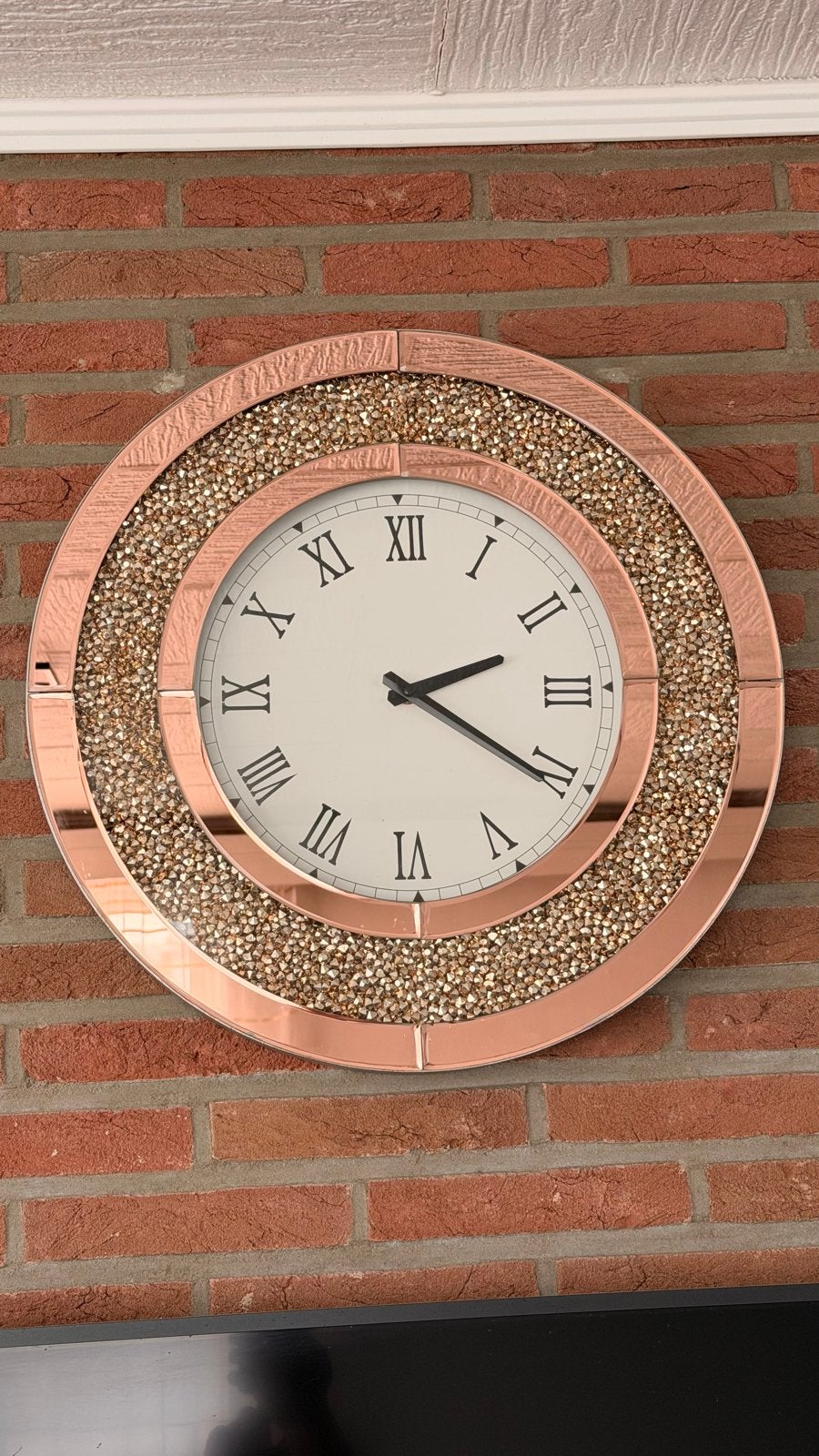 Moderne Wandklok Roségoud met Glitter, Analoog, Ophalen of Verzenden, Zo goed als nieuw, Modern