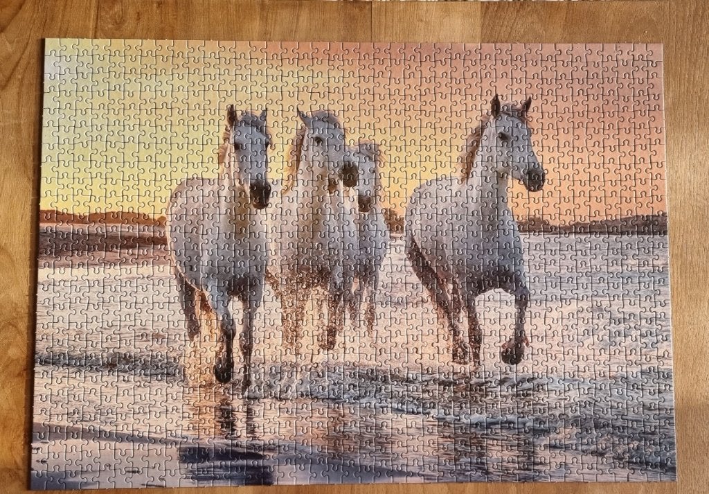Puzzel paarden in zee - 1000 stukjes - compleet - ZGAN, Ophalen of Verzenden, 500 t/m 1500 stukjes, Zo goed als nieuw, Legpuzzel