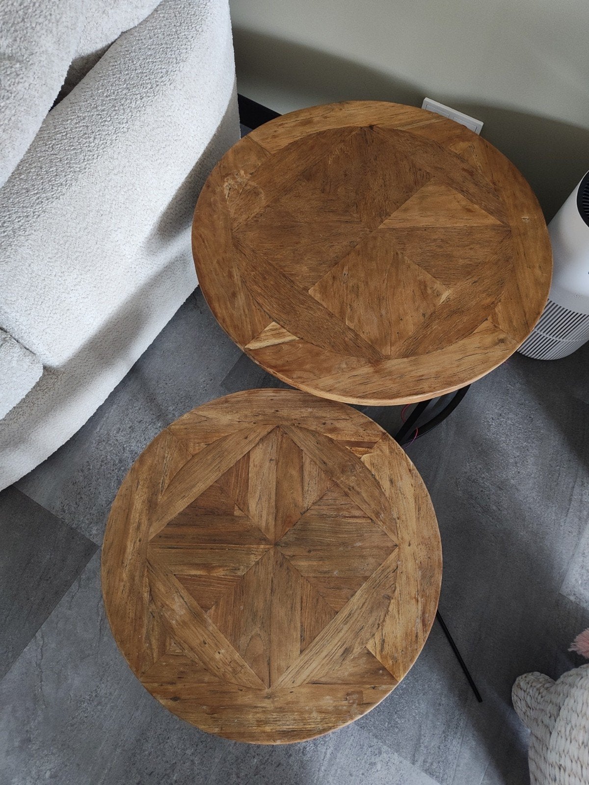 Set van 2 mango houten bijzettafels met metalen onderstel, Ophalen, Minder dan 45 cm, Industrieel, Modern, Scandinavisch, Rond