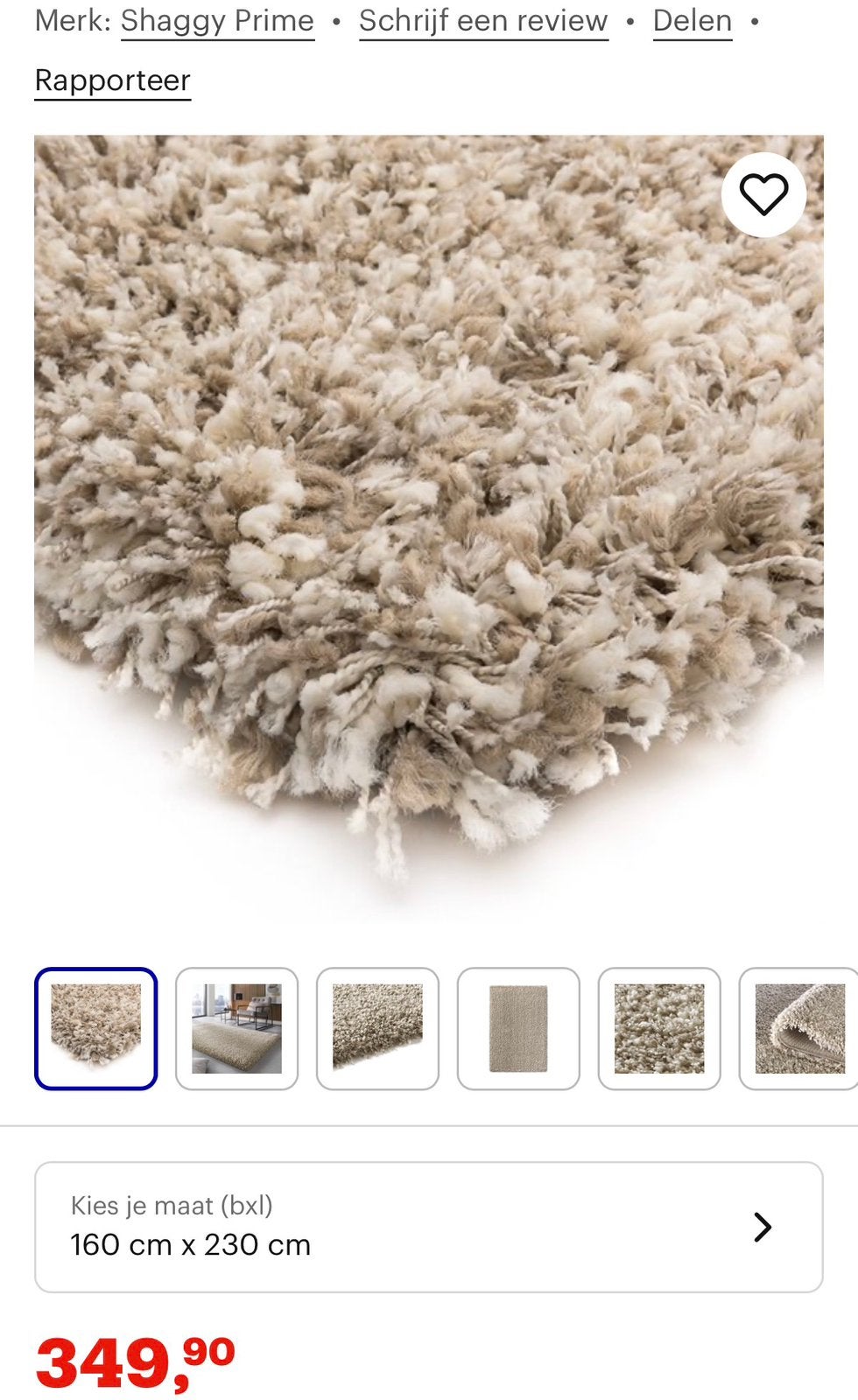Shaggy Prime Vloerkleed Hoogpolig Wit/Beige 160x230cm, Gebruikt, Wit, 150 tot 200 cm, 200 cm of meer