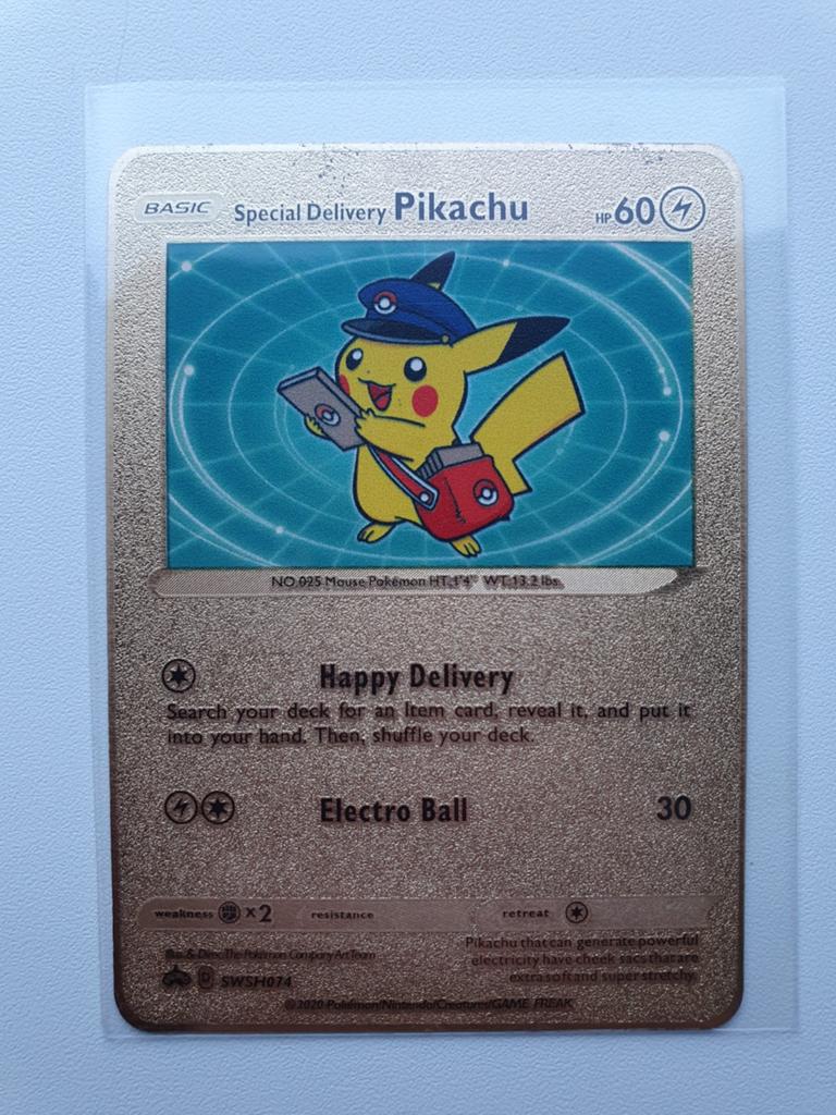 Special Delivery Pikachu Art Metal Card, Pokemon kaart van, Verzenden