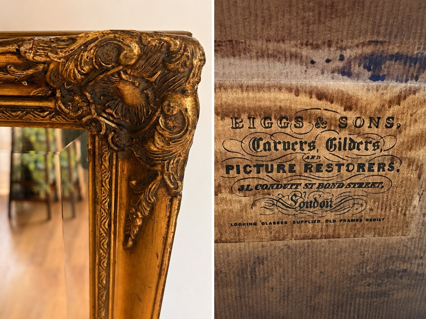 Grote Antieke Engelse Barok Spiegel – Biggs & Sons London, Ophalen, Gebruikt, 100 tot 150 cm, 75 tot 100 cm