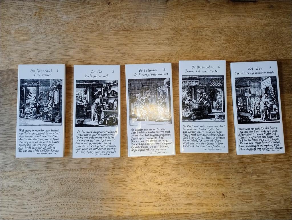 Set van 5 Vintage Tegels met Oud Hollandse Teksten, Ophalen