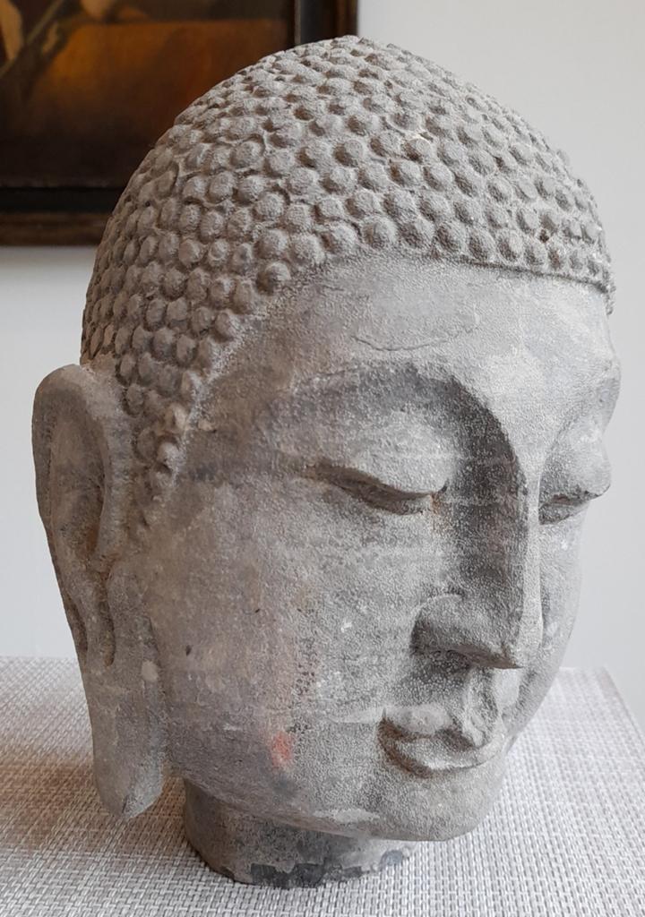 Boeddha Hoofd Zwarte Steen - Serene Decoratie, Huis en Inrichting, Woonaccessoires | Boeddhabeelden, Ophalen of Verzenden, Zo goed als nieuw