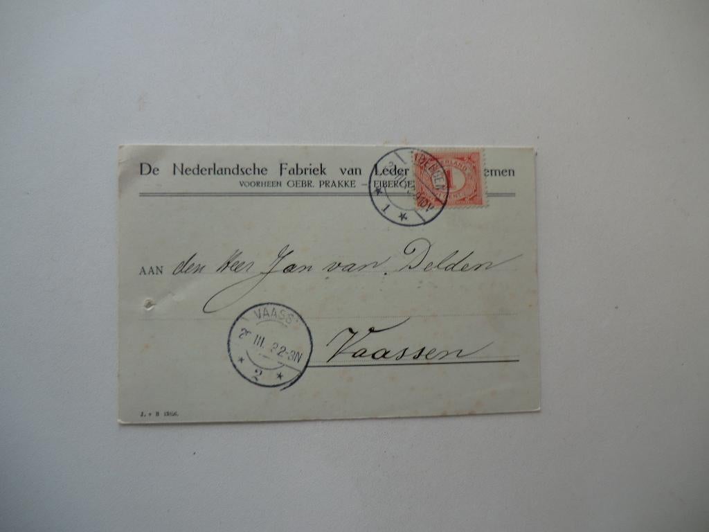 Eibergen,Neede,Vaassen,Fabr Leder v/h Prakke,Jan van Delden, Ophalen of Verzenden, 1920 tot 1940, Gelopen, Gelderland