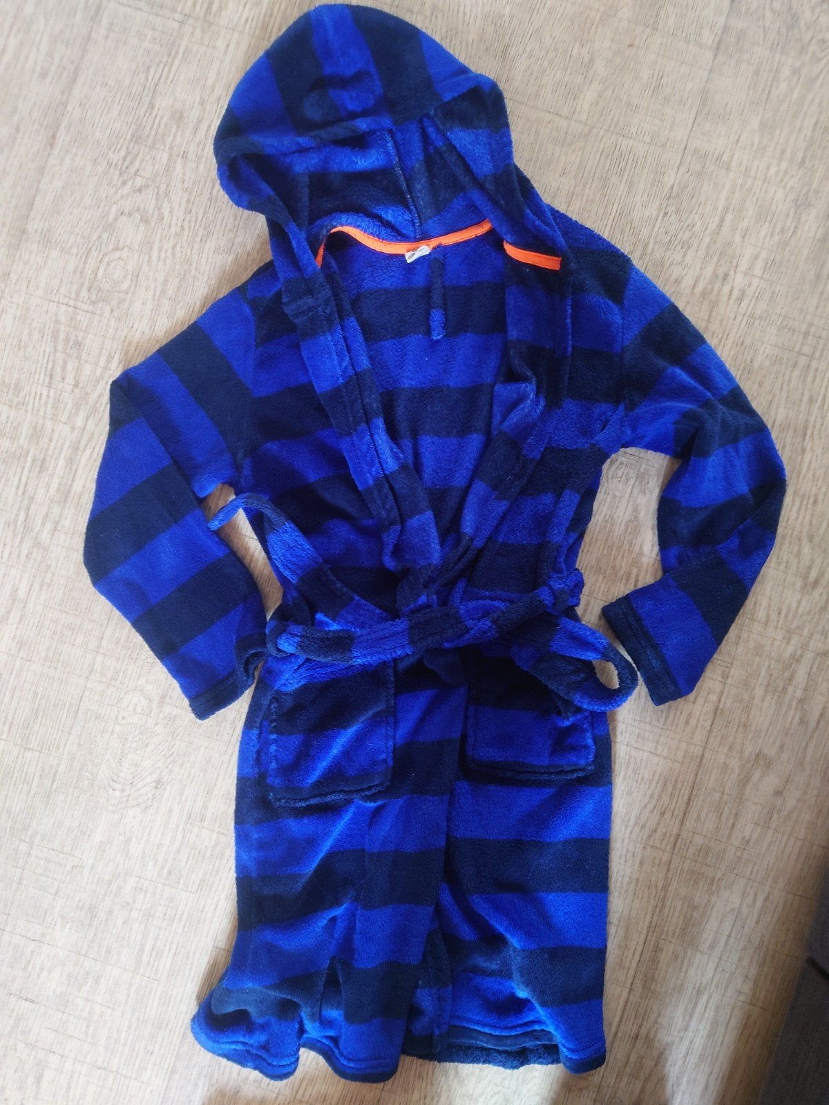 Hema Badjas Maat 146/152 Blauw Gestreepte Fleece, Nacht- of Onderkleding, Gebruikt, Jongen of Meisje, Ophalen of Verzenden