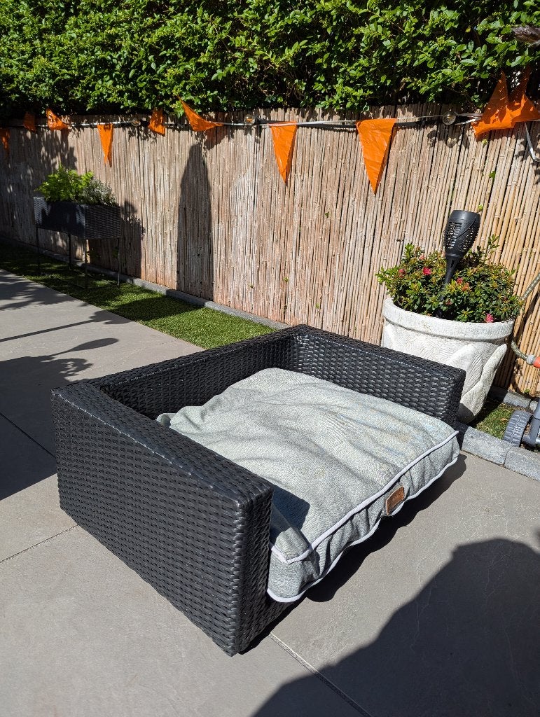 Hondenmand Wicker binnen of buiten incl kussen, Ophalen, Zo goed als nieuw, Polyester
