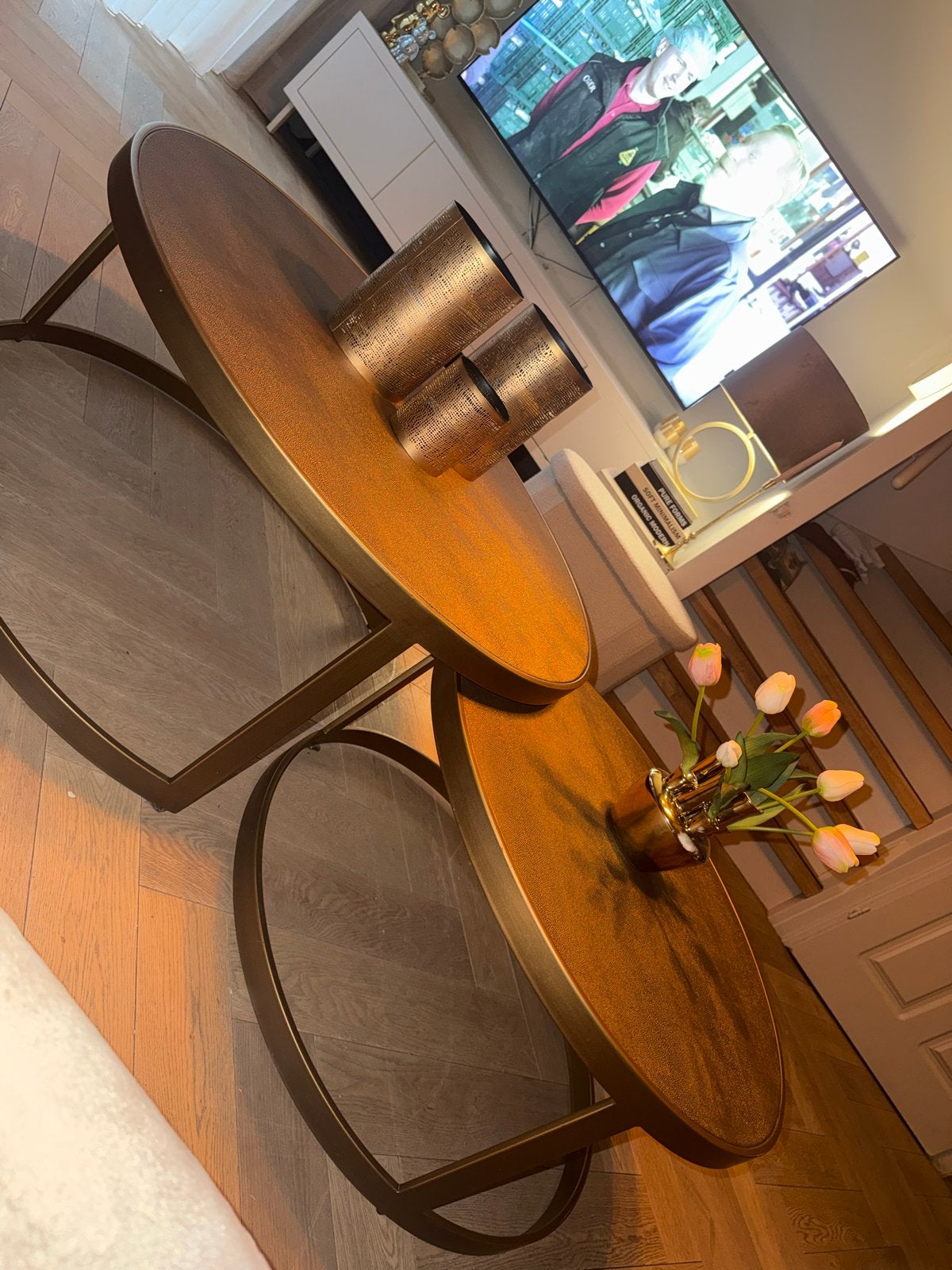 Richmond Bloomingville Salontafels - Brons, Huis en Inrichting, Tafels | Salontafels, Ophalen, Rond, 50 tot 100 cm, Zo goed als nieuw