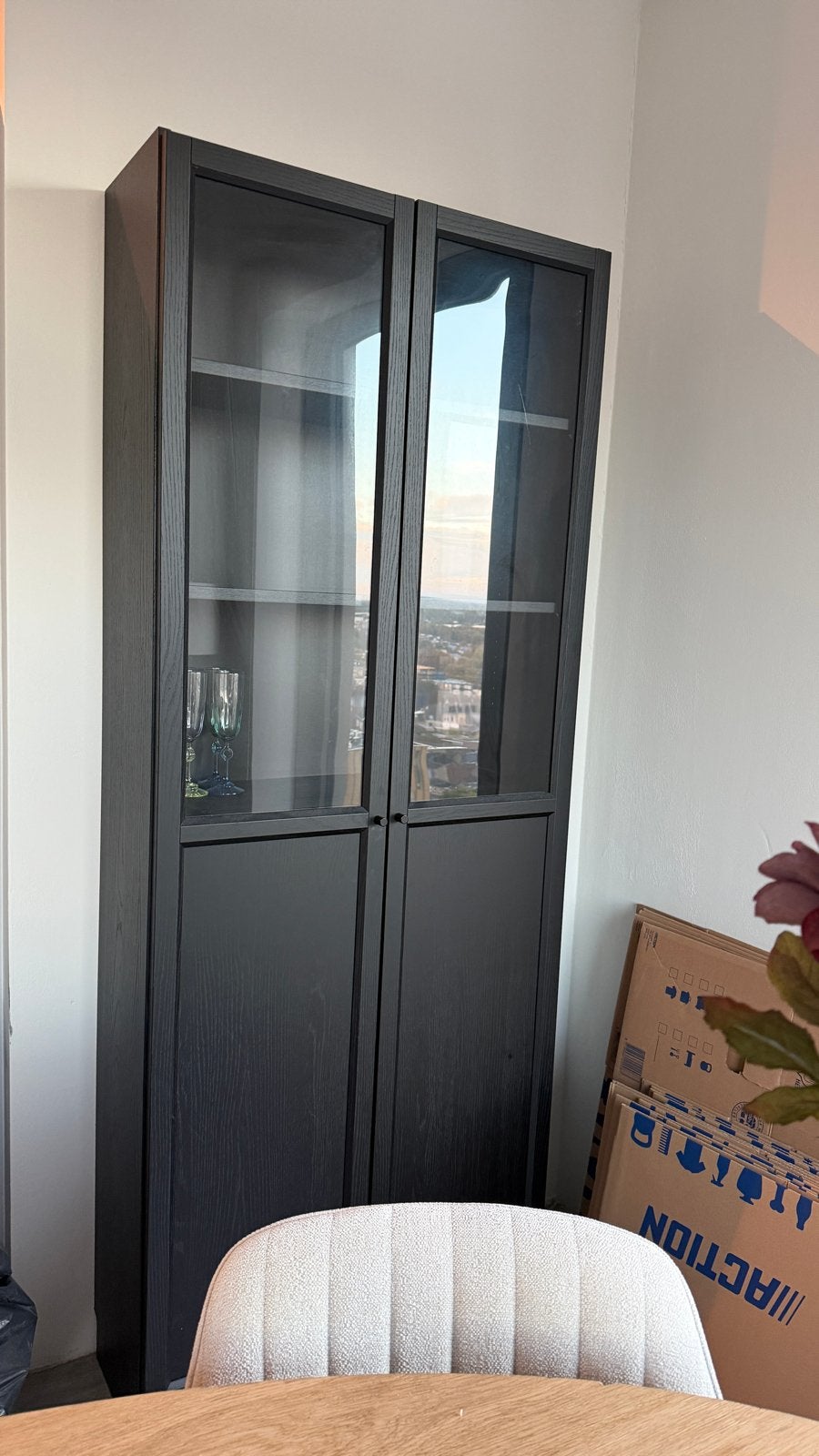 IKEA Billy/Oxberg kast met deuren - Zwart eikenpatroon, Huis en Inrichting, Ophalen, Gebruikt, 200 cm of meer, 50 tot 100 cm