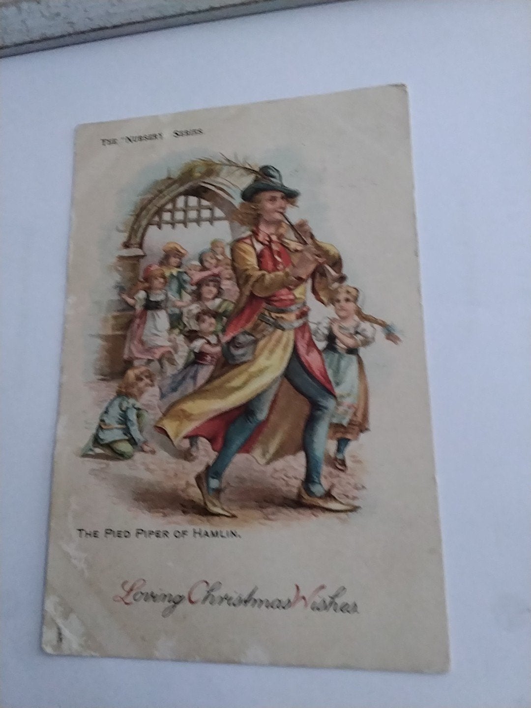 Antieke Kerstkaart: De Rattenvanger van Hamelen, Ophalen of Verzenden, Voor 1920, Gelopen, Feest(dag)