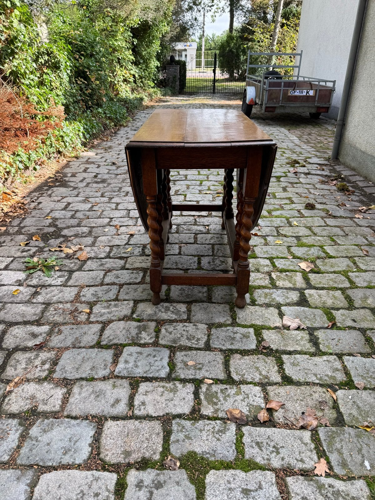 Antieke Eikenhouten Gateleg Tafel met Gedraaide Poten, Ophalen