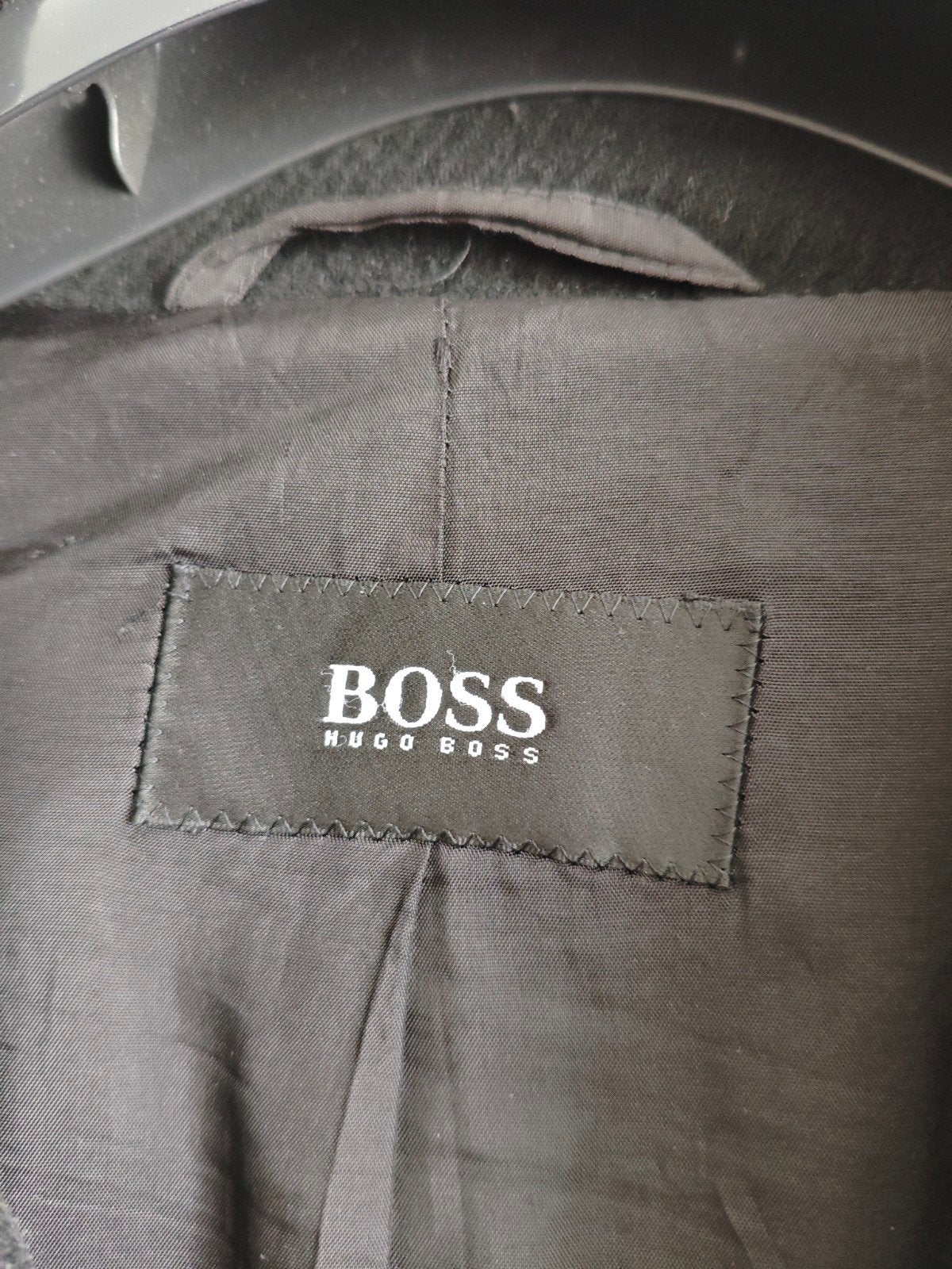Vintage BOSS Hugo Boss Mantel - Italiaanse Wol Herenjas 54, Maat 52/54 (L), Zwart, Ophalen of Verzenden, Gedragen