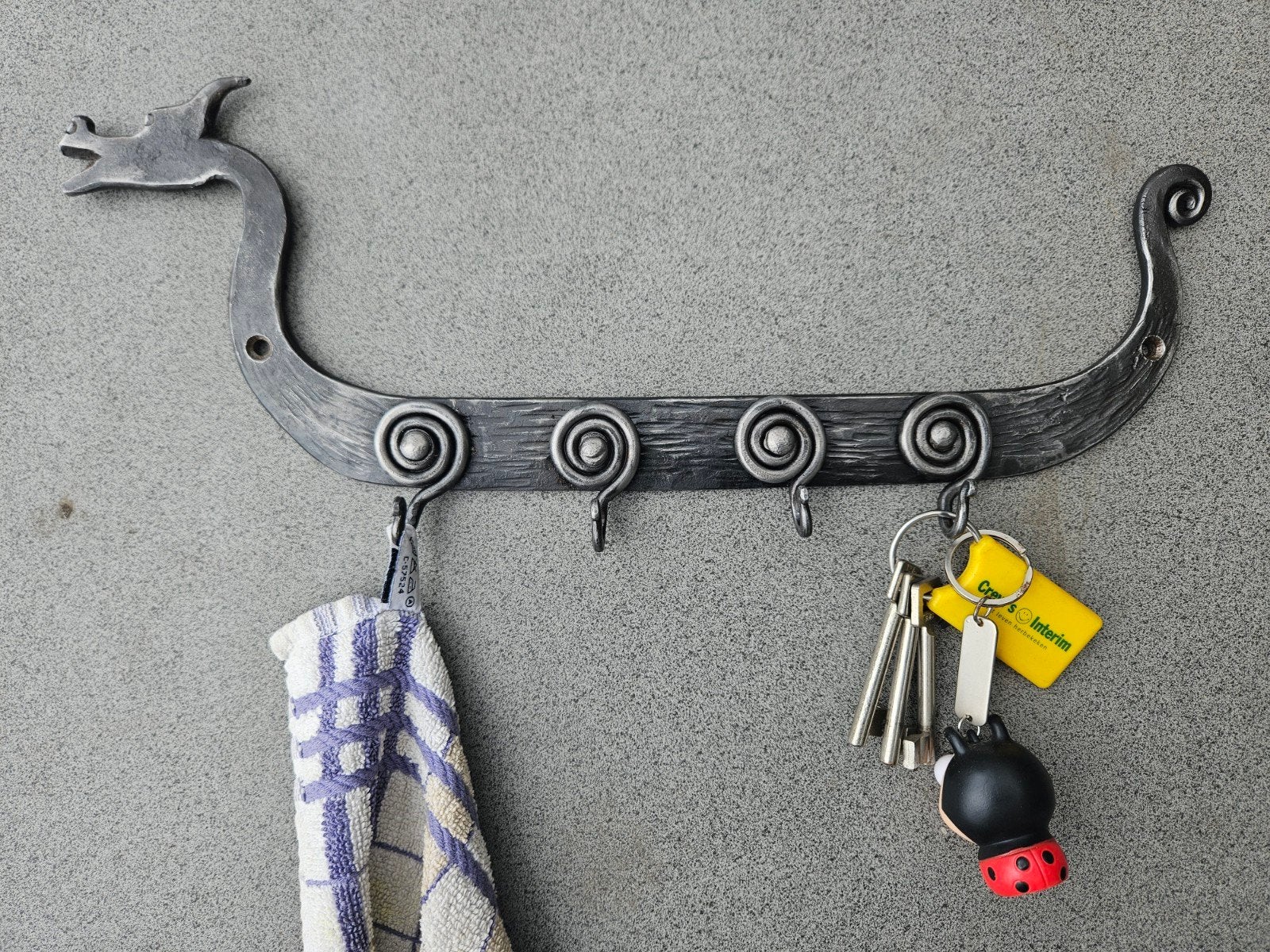 gesmede Vikingboot sleutelrek / handdoekrek, Ophalen of Verzenden, Nieuw, Metaal, Wandhaken