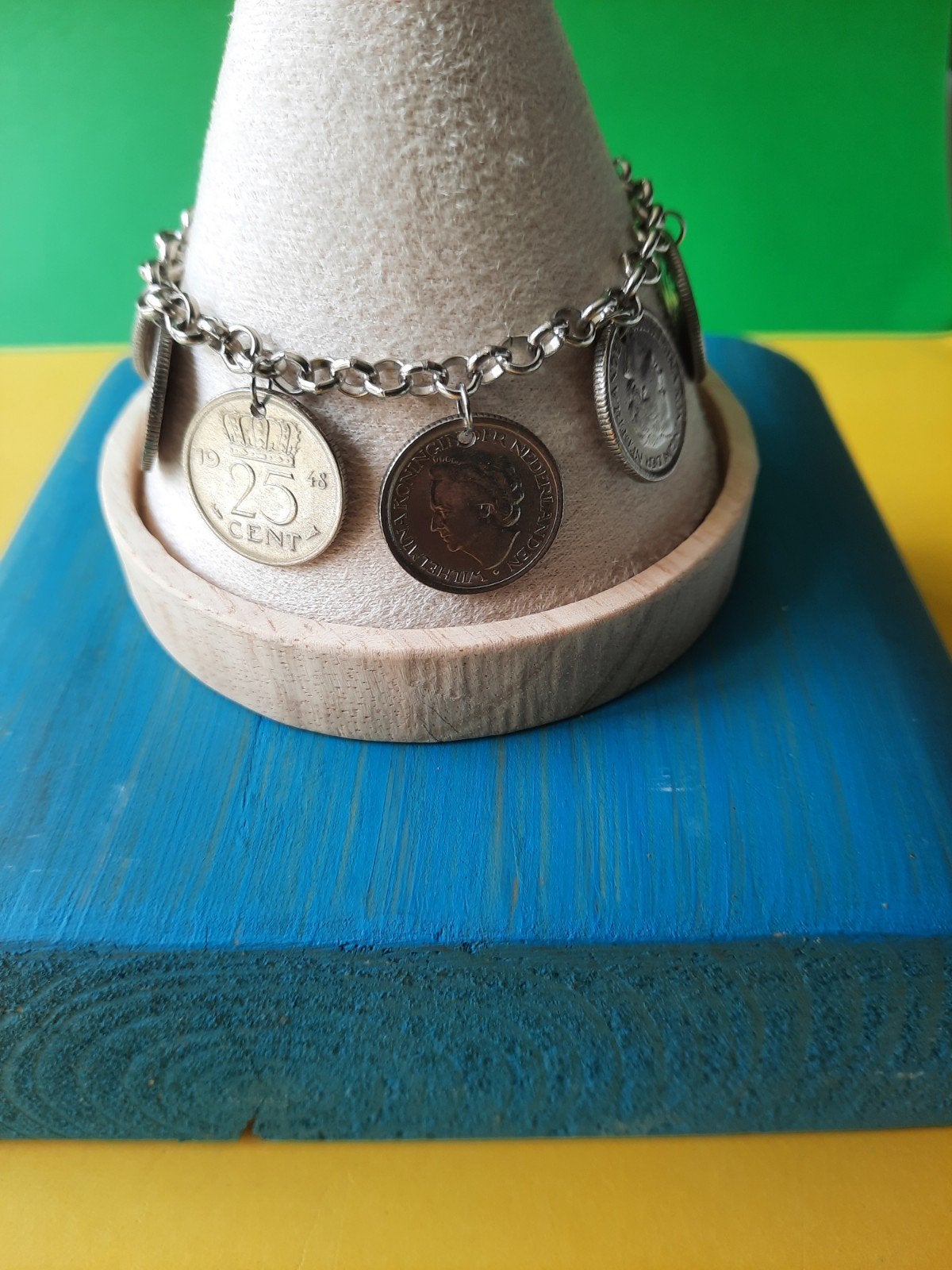 Wilhelmina 8 Kwartjes Armband., Sieraden, Tassen en Uiterlijk, Armbanden, Ophalen of Verzenden, Zo goed als nieuw, Zilver, Staal