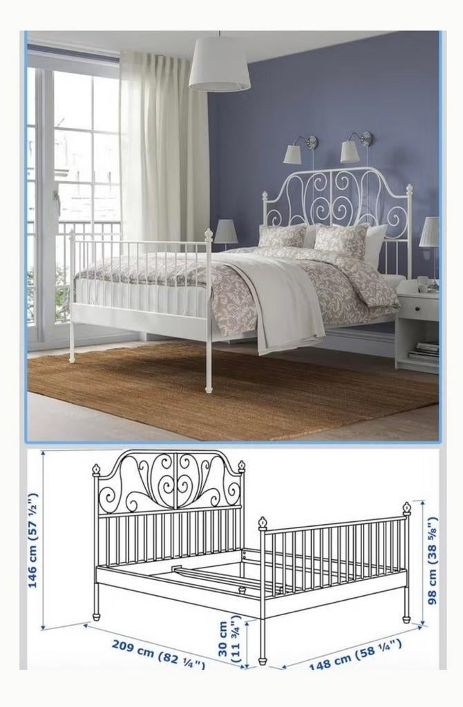 IKEA Leirvik bedframe 140x200 cm - Wit metaal, Gebruikt, Wit, Tweepersoons, 200 cm