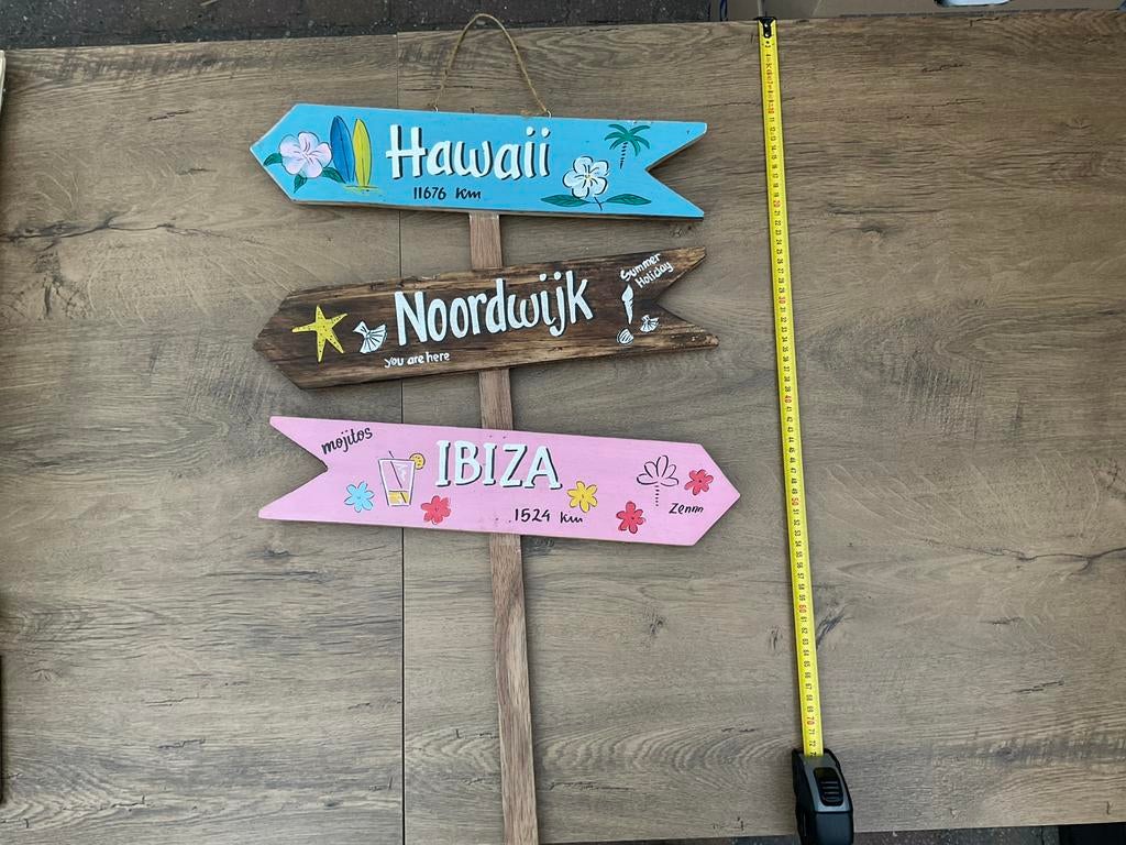 Nieuw zgan houten wegwijzer Ibiza Hawai. ALLEEN OPHALEN, Ophalen, Nieuw, Versiering, Overige