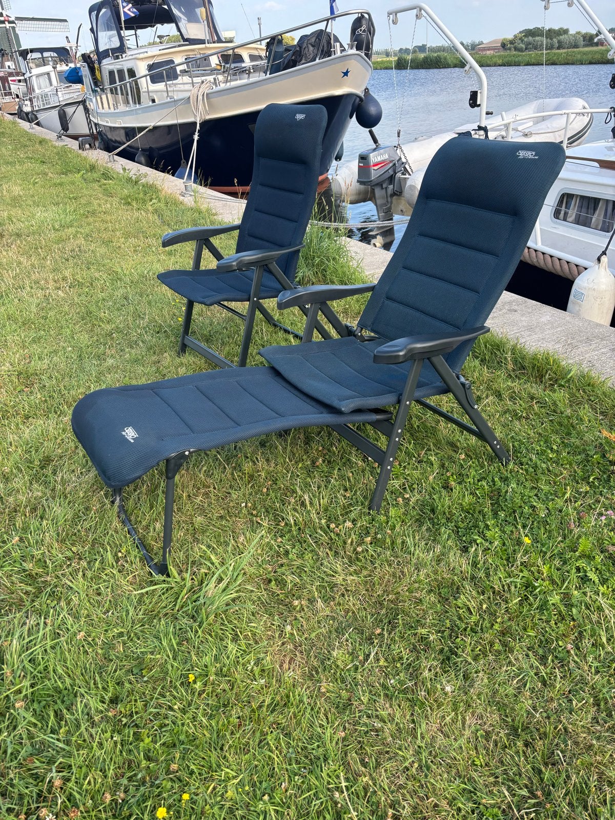 Set van 2! Crespo Air Deluxe campingstoel met voetenbank, Caravans en Kamperen, Kampeermeubelen, Ophalen, Zo goed als nieuw, Campingstoel
