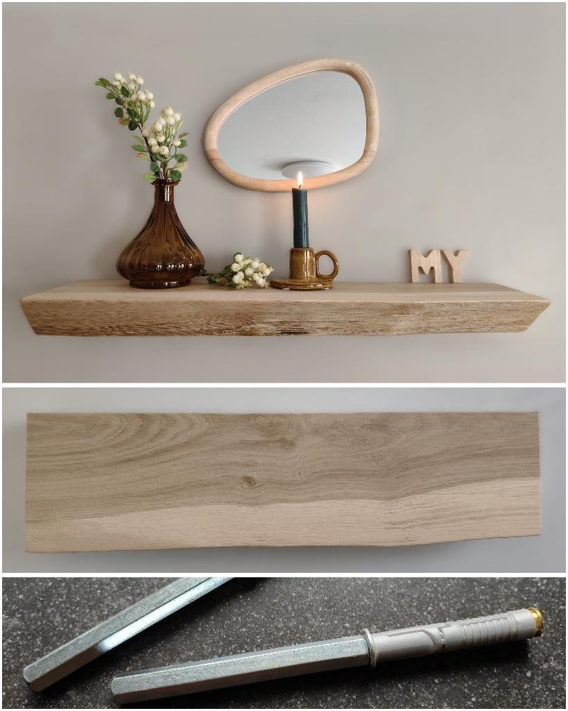 Dikke zwevende massief houten wandplank eiken 62cm #157B, Houtatelier M.Y., Info@myhoutatelier.nl, Nieuw, Ophalen of Verzenden