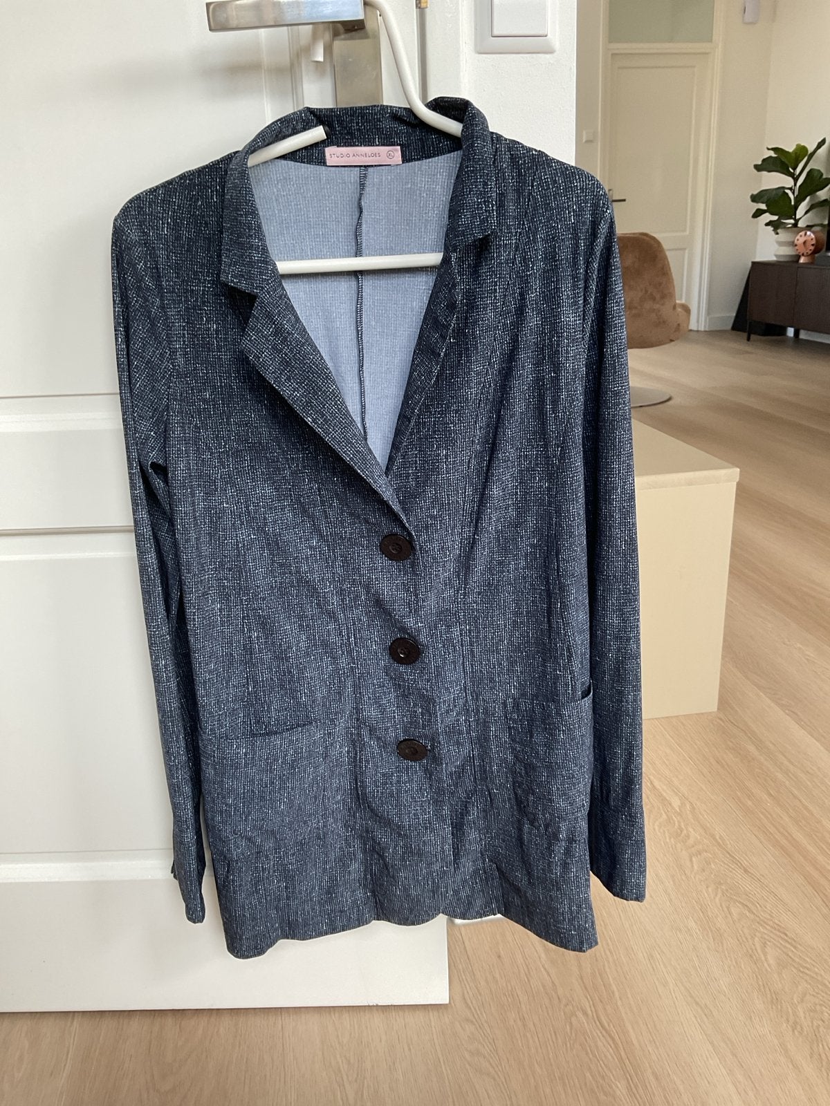 Studio Anneloes Blazer XL - Donkerblauw met subtiele print, Blauw, Maat 46/48 (XL) of groter, Ophalen of Verzenden, Zo goed als nieuw