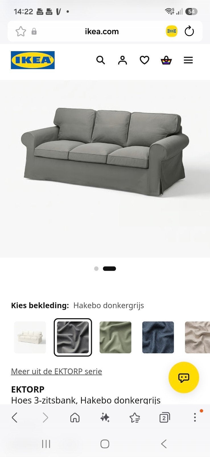 Antraciet hoes voor IKEA Ektorp 3-zitsbank, 75 tot 100 cm, Ophalen of Verzenden, Rechte bank, Stof