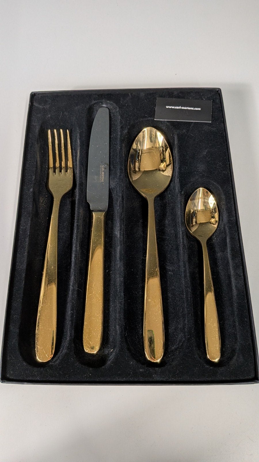 Carl Mertens Solingen 4-delig bestek – goudkleurig, Goud, Ophalen of Verzenden, Metaal, Nvt