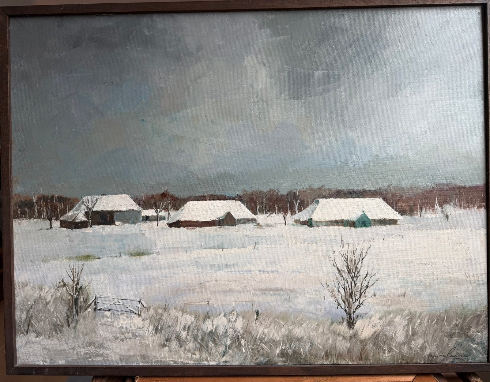 Jan de Leeuw - winter in Bergen, Ophalen, Overige ondergronden, Landschap, Olieverf