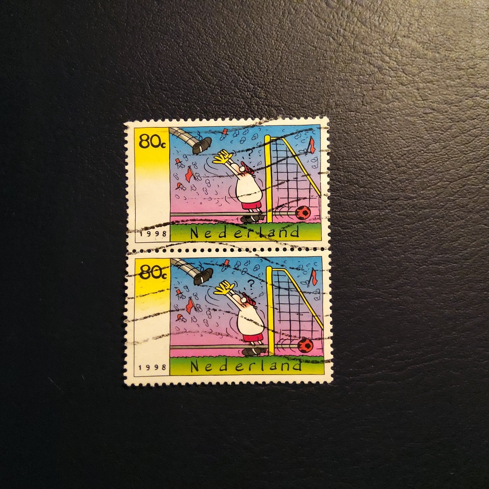 Nederland postzegels 1998 - Voetbal 80c (2 stuks), Ophalen of Verzenden, Na 1940, Gestempeld