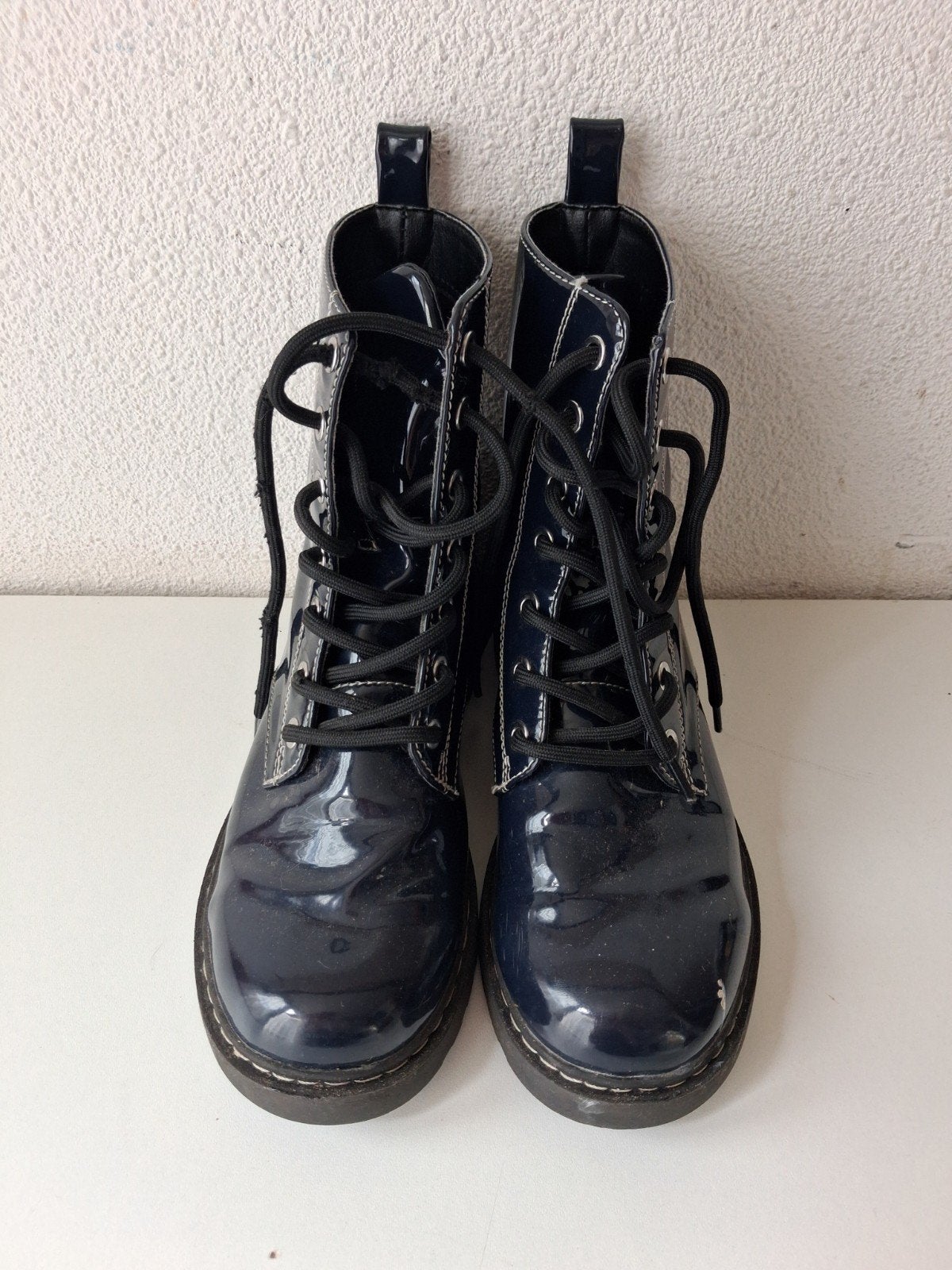 Glanzende donkerblauwe veterboots, H&M, Blauw, Lage of Enkellaarzen, Ophalen of Verzenden