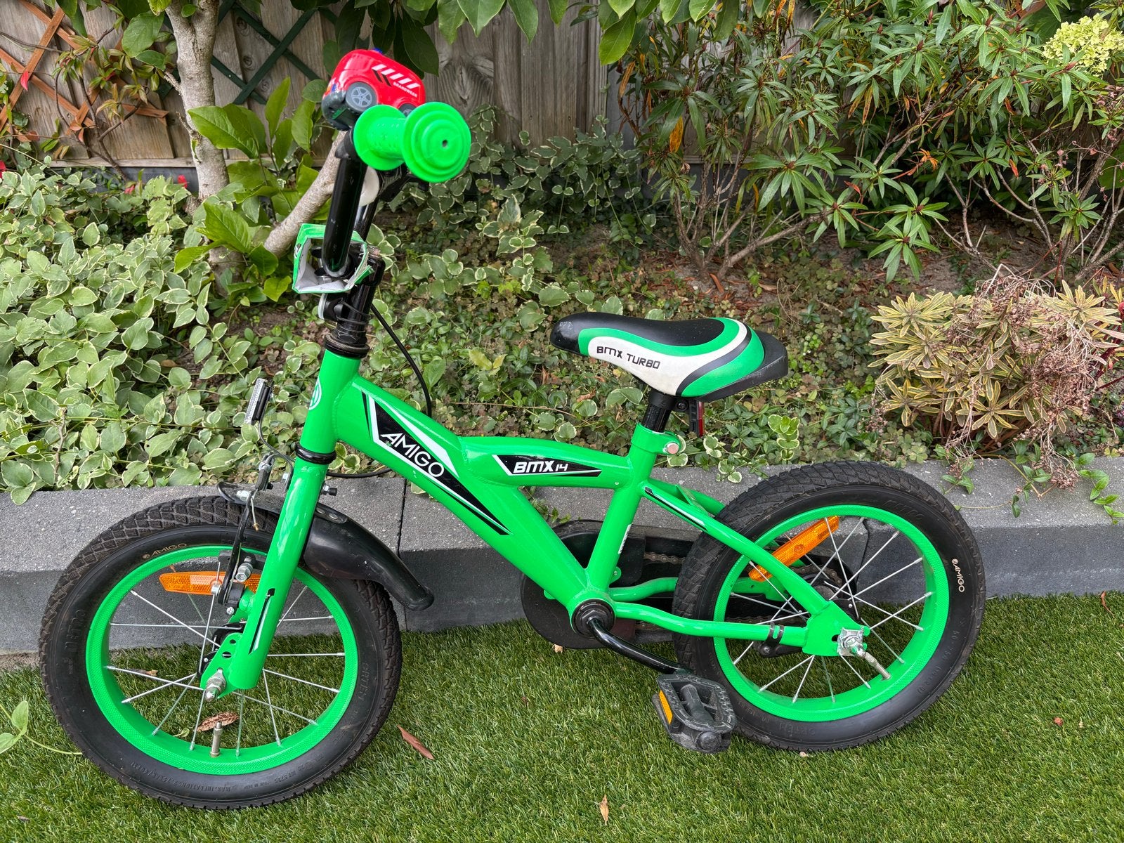 AMIGO BMX Turbo 14 inch kinderfiets - Groen, zeer netjes, Ophalen, Zo goed als nieuw, Minder dan 16 inch