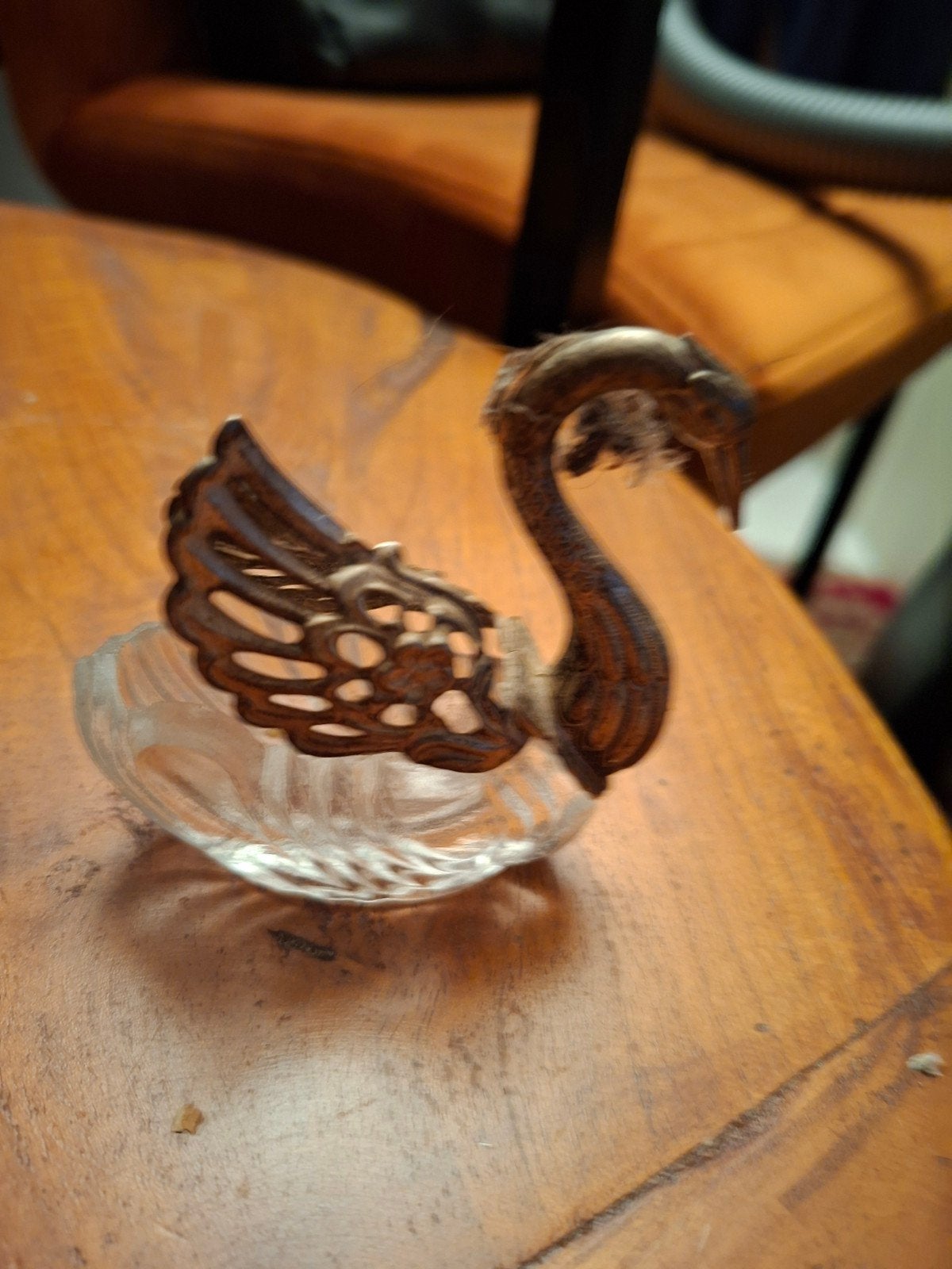 Vintage Zwaan Kristallen Zoutvaatje met Metalen Vleugels, Ophalen