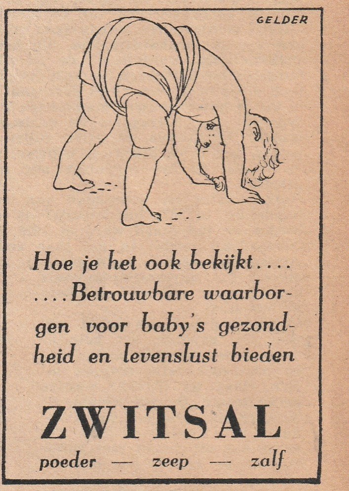 Retro reclame 1947 Zwitsal kinderpoeder baby poeder en zeep, Verzamelen, Retro, Verzenden, Overige typen