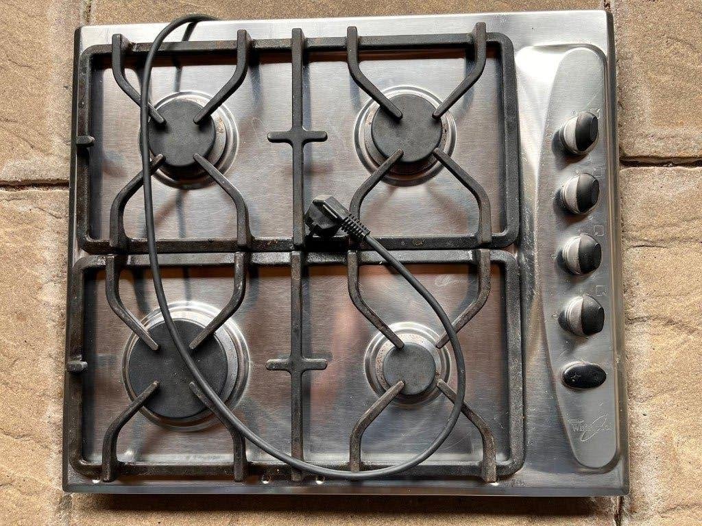 Whirlpool Gaskookplaat 4 Pits RVS, Witgoed en Apparatuur, Kookplaten, Ophalen, Gebruikt, 4 kookzones, Inbouw